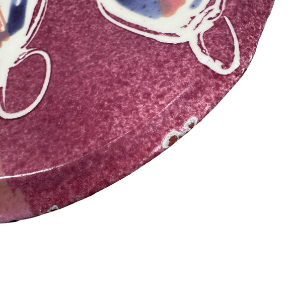 Vintage Susan Icove Redware Pottery Plate 8.5" Folk Art Floral Abstract Red Pink - Picture 9 of 9